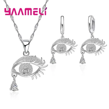 Женские ожерелья со стразами, набор сережек для подарка на помолвку, модные наборы для новобрачных из стерлингового серебра 925 пробы с каплями воды