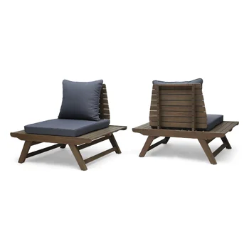 Уличные деревянные клубные стулья Ledger с подушками, набор из 2-х, темно-серый
