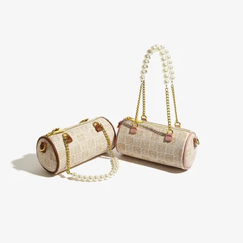 2023 Весенне-летняя Новая Модная Маленькая круглая сумка Senior Sense с жемчужной цепочкой на одно плечо, сумка через плечо для женщин, Кожаная сумка