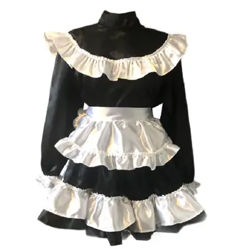 Модное Взрослое Гигантское детское Сисси, Сексуальное Черное Атласное Белое платье с фартуком, платье горничной для выпускного вечера с цветным блоком, Закрывающееся на замок, Многоцветное