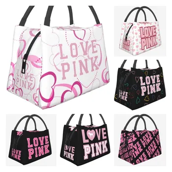 Женская изолированная сумка для ланча Love Pink Heart Многоразового использования, водонепроницаемая коробка-тоут Bento, портативные сумки для ланча