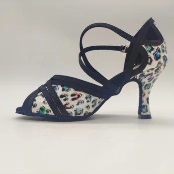 Обувь для практических танцев, женские леопардовые туфли для латиноамериканской сальсы, Расклешенные туфли для латиноамериканских бальных танцев на высоком каблуке, Женские клубные туфли для вечеринок для девочек