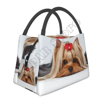 Милые ленточные сумки для ланча в стиле Йорки с собачкой для женщин, Многоразовый изолированный ланч-бокс для мальчиков и девочек, подходит для путешествий, работы, Пикника, пляжа, офиса