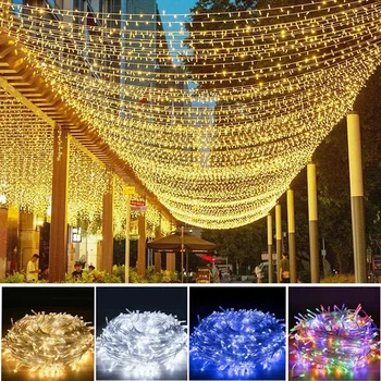 50 М/400 Светодиодная гирлянда со светодиодной гирляндой, Уличная водонепроницаемая праздничная гирлянда для Рождественского Свадебного светового украшения