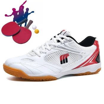 Профессиональная мужская и женская обувь для настольного тенниса, нескользящая обувь для бадминтона, сине-красные легкие теннисные туфли
