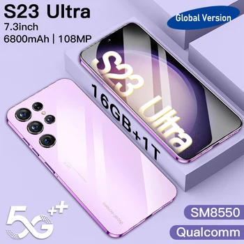 Новый Смартфон S23 Ultra Android 6800mAh 16 + 1 ТБ 7,3-дюймовый HD-экран Мобильного телефона Глобальная версия 5G Мобильных Телефонов Разблокировка Лица