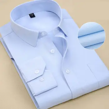 Мужские полосатые базовые рубашки с Длинным рукавом, Классические однотонные, с одним накладным карманом, Официальные деловые Рубашки стандартного покроя для офиса и общения