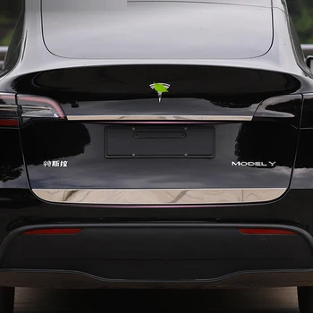 Для Tesla модель y 2022 аксессуары 2021 Для Стайлинга автомобилей Крышка багажника из нержавеющей Стали Нижняя крышка задней двери Внутренняя Молдинговая отделка