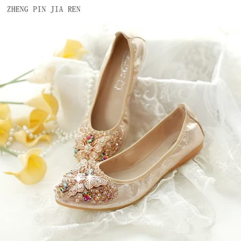 ZHENG PIN JIA REN Roll Egg A19; Женская обувь с металлическим бантом и острым бисером; Удобная обувь для беременных на плоской подошве с бриллиантами;