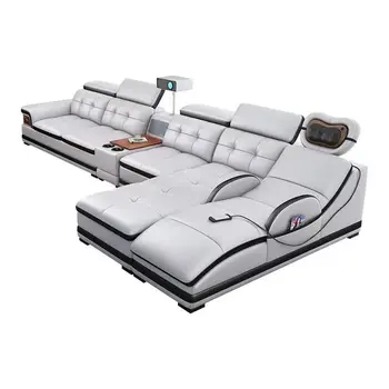 Регулируемые подголовники и массажный комплект итальянского кожаного дивана с USB, подстаканником, Bluetooth-динамиком, проектором Диван для гостиной