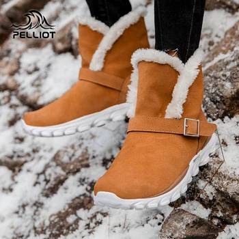 Женская походная обувь Pelliot, Зимние ботинки, противоскользящие ботинки с плюшевой подкладкой, Прогулочные ботинки средней высоты для треккинга по снегу, Обувь на меху