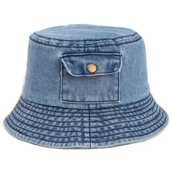 Женская рыбацкая шляпа из винтажного джинсового материала с защитой от солнца, Модная складная кепка с плоским верхом, Мужская кепка для бассейна, рыболовная шляпа