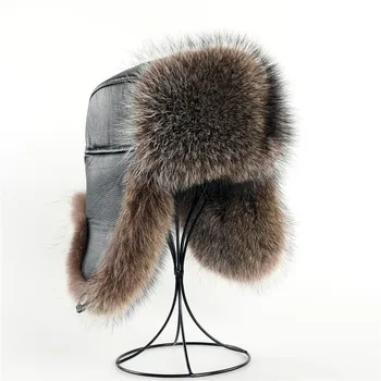Зимняя мужская шапка-бомбер из 100% натурального меха американского енота, шапка-ушанка, лыжные шапки русского охотника, шапки из натуральной кожи