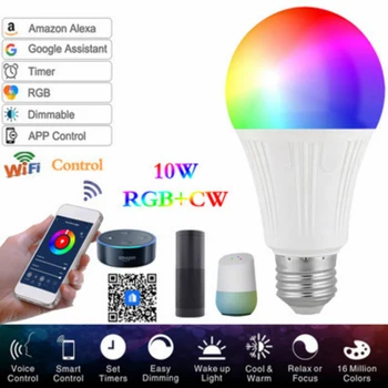 AC85-265V 10 Вт Wifi Умная Лампа Alexa Голосовое Управление Мобильным телефоном E27 E26 B22 RGBW Светодиодная Лампа Музыкальный Ритм Цветной Свет
