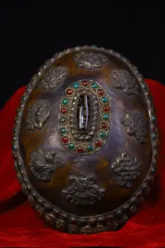Коллекция Тибетского храма 6 дюймов, Старинный тибетский серебряный драгоценный камень, бусина Дзи, Череп, голова тантрика, Чаша Капала, Кубок, Чаша Габала, Амулет Дхармы