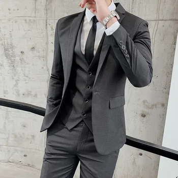 (Куртка + жилет + брюки) 2022, новейший дизайн, черные официальные мужские костюмы, Модные смокинги для жениха, мужские костюмы для свадебной вечеринки, костюм-тройка