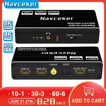 Navceker 8K 60Hz HDMI Аудио Экстрактор 4K 120Hz RGB 4: 4: 4 HDMI 2,1 Аудио Разветвитель Конвертер 7,1 Dolby Atmos для PS5 XBox