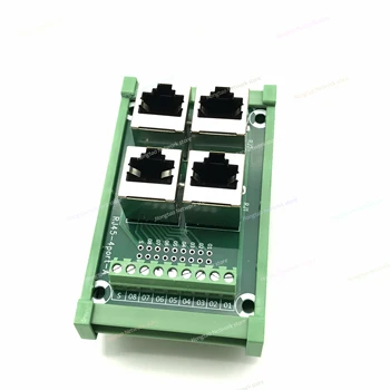 1ШТ 4-полосный 4-портовый разъем RJ45 8p8c к клеммной колодке адаптер печатной платы Сетевой разъем RJ45 Ethernet Крепление на DIN-рейку
