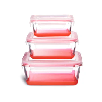 Набор Phantom Chef из 3 Стеклянных контейнеров для хранения продуктов с крышкой на 2 чашки, 4 чашки, 7,3 чашки – Красный