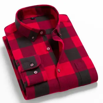 Рубашка, Новая зимняя фланелевая рубашка в красную клетку, Мужские рубашки из хлопка с длинным рукавом, Мужские рубашки в клетку