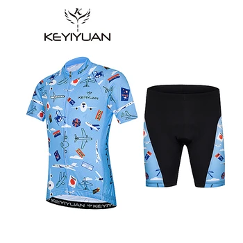 KEYIYUAN Летний Дышащий Детский комплект из джерси для велоспорта с коротким рукавом для мальчиков и девочек, Спортивная одежда для велоспорта, Детская одежда для MTB, Велосипедный костюм