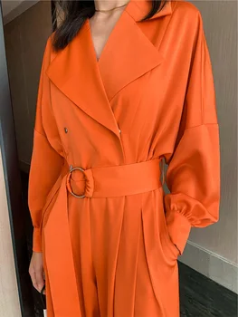 Комбинезон VKBN, женский повседневный Свободный широкий комбинезон оранжевого цвета, высококачественные женские комбинезоны с длинными рукавами, весенне-осенние брюки полной длины