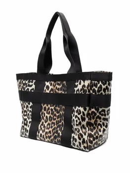Женская лоскутная сумка Большой емкости с леопардовым принтом, Модная винтажная сумка на плечо с буквенным принтом, 2023 Новая женская сумка-тоут