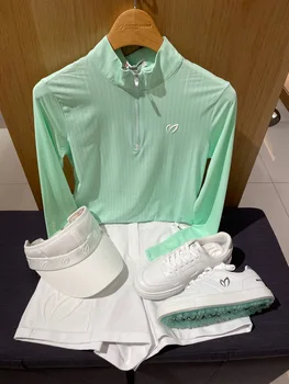 Женские рубашки для гольфа, ультратонкая солнцезащитная одежда с длинными рукавами в вертикальную полоску, эластичная быстросохнущая спортивная одежда для гольфа