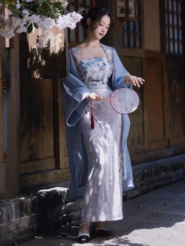 Улучшенный женский кардиган Hanfu в китайском стиле, летний кардиган в стиле ретро, топ-труба, длинная юбка в пол, комплект из трех предметов