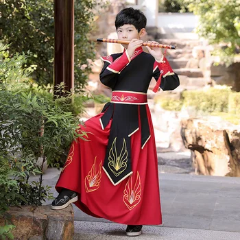 Традиционная одежда для сцены Hanfu с древним принтом для мальчиков, детские костюмы для косплея, одежда для народных танцев в китайском стиле