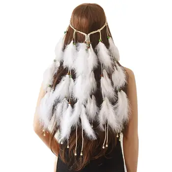 Модная повязка на голову с перьями в стиле бохо для женщин, праздничные аксессуары для волос, Тюрбан из павлиньих перьев, Женская лента для волос
