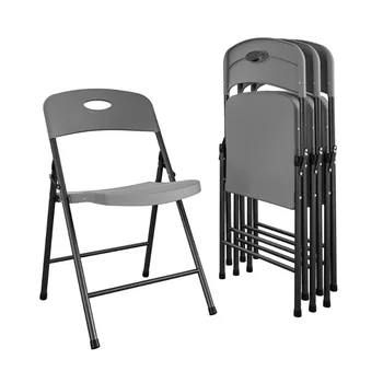 Пластиковый складной стул COSCO из цельной смолы, для помещения / улицы, с двойным креплением, Серый, 4 шт.