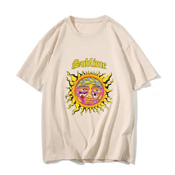 Sublimee Sun, Белая хлопковая футболка в стиле ретро, Мужская Летняя Популярная Свободная футболка с короткими рукавами для Хай-стрит, одежда оверсайз, Топы Y2k