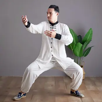 Китайская Традиционная Мужская Униформа Для боевых искусств Тайцзи Кунг-фу, Свободная Толстовка + брюки Для Медитации, Ушу, Повседневный Комплект Для Упражнений В Тренажерном Зале