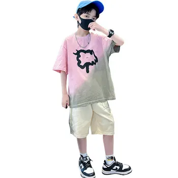 Хлопковый комплект одежды для мальчиков, Летняя футболка с коротким рукавом и повседневные шорты, комплекты одежды для детей, хлопковая одежда для малышей, костюмы от 10 до 12 лет