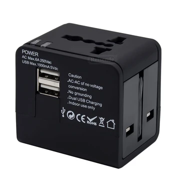 100шт Универсальный Дорожный адаптер Global Travel Switch Plug 2 USB-адаптера с несколькими разъемами