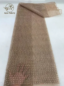 Роскошная Африканская Кружевная ткань 2023, Бусины ручной работы, Последовательности кружевной ткани из Тюля, Вышивка бисером, Французское Сетчатое Кружево для Свадебного платья