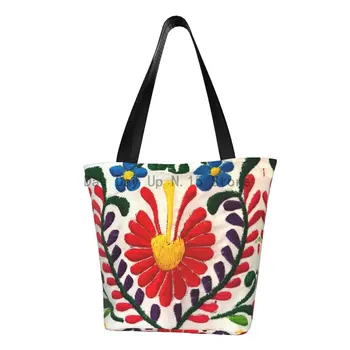 Сумка для покупок с мексиканскими цветами, женская холщовая сумка-тоут, Переносная Текстильная вышивка, сумки для покупок продуктов
