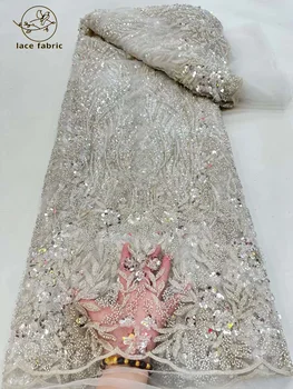 Высококачественная Роскошная Французская Кружевная Ткань С Вышивкой Жениха Высокого Качества, 5 Ярдов, Африканская Нигерийская Кружевная Ткань С Блестками Для Свадебного Платья