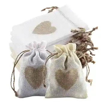 24 Шт. мешковины с завязками и рисунком сердца, подарочная сумка для конфет, Джутовый мешочек, сумка для крещения, свадебная сумка для набивки