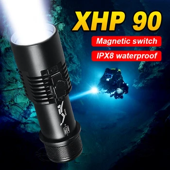 Новейший Самый Мощный светодиодный фонарик для Дайвинга XHP90 Перезаряжаемый Фонарь Для Дайвинга IPX8 Водонепроницаемый Подводный Фонарь Для Кемпинга