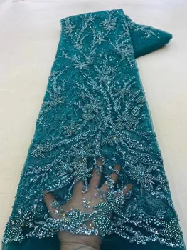 Африканская кружевная ткань, вышивка пайетками, Нигерийское кружево для жениха, Высококачественная французская тюлевая кружевная ткань для свадьбы, 5 ярдов