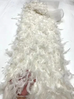 2023 Африканская Вышитая Бархатная ткань С блестками, Роскошное Алжирское Кружево из перьев ручной работы, Зимнее Вечернее Свадебное платье QF0362