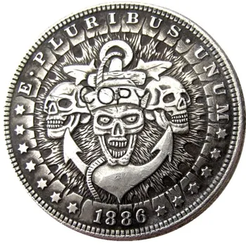 US Hobo 1886 Morgan Dollar череп зомби скелет Посеребренные Копировальные монеты