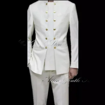 Роскошные Мужские костюмы, комплект из 2 предметов, Деловая мужская одежда, Белый Двубортный пиджак с брюками, сшитый на заказ