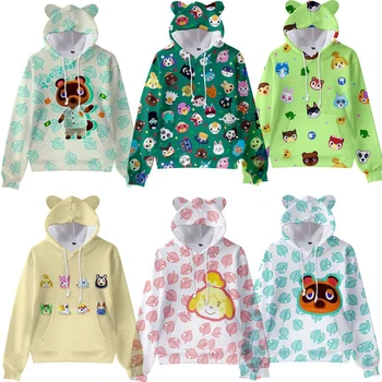 Детская толстовка Animal Crossing для мальчиков и девочек, толстовка в стиле Харадзюку, Уличная одежда, хип-хоп, Кавайный пуловер с кошачьими ушками, куртка с капюшоном, Косплей