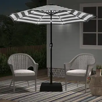 9-дюймовый зонт для патио в черно-белую полоску в виде восьмиугольника с подсветкой и светодиодными лампочками