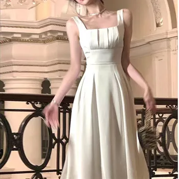 Платья 2023, Женские Летние Новые Красивые Французские с запахом на талии, Потрясающее Приталенное Белое Платье с длинным бюстом