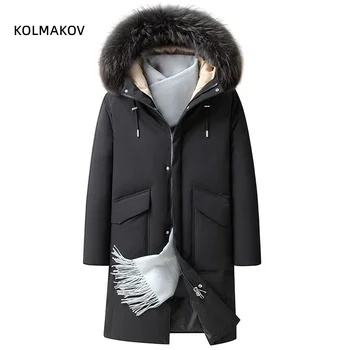 2024 зимнее длинное стильное мужское пальто на Белом Утином пуху высокого качества, теплые куртки, повседневная Мужская утепленная куртка, размер M-3XL