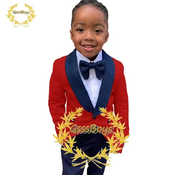 Костюм для мальчиков, Свадебный Смокинг из 2 предметов, Жаккардовая куртка с воротником-шалью, Брюки, Детский Блейзер, Комплект Праздничного Платья, костюм enfant garçon
